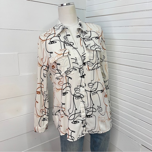 milk & honey Abstract Face Print Rayon Blouse - Picture 2 of 11